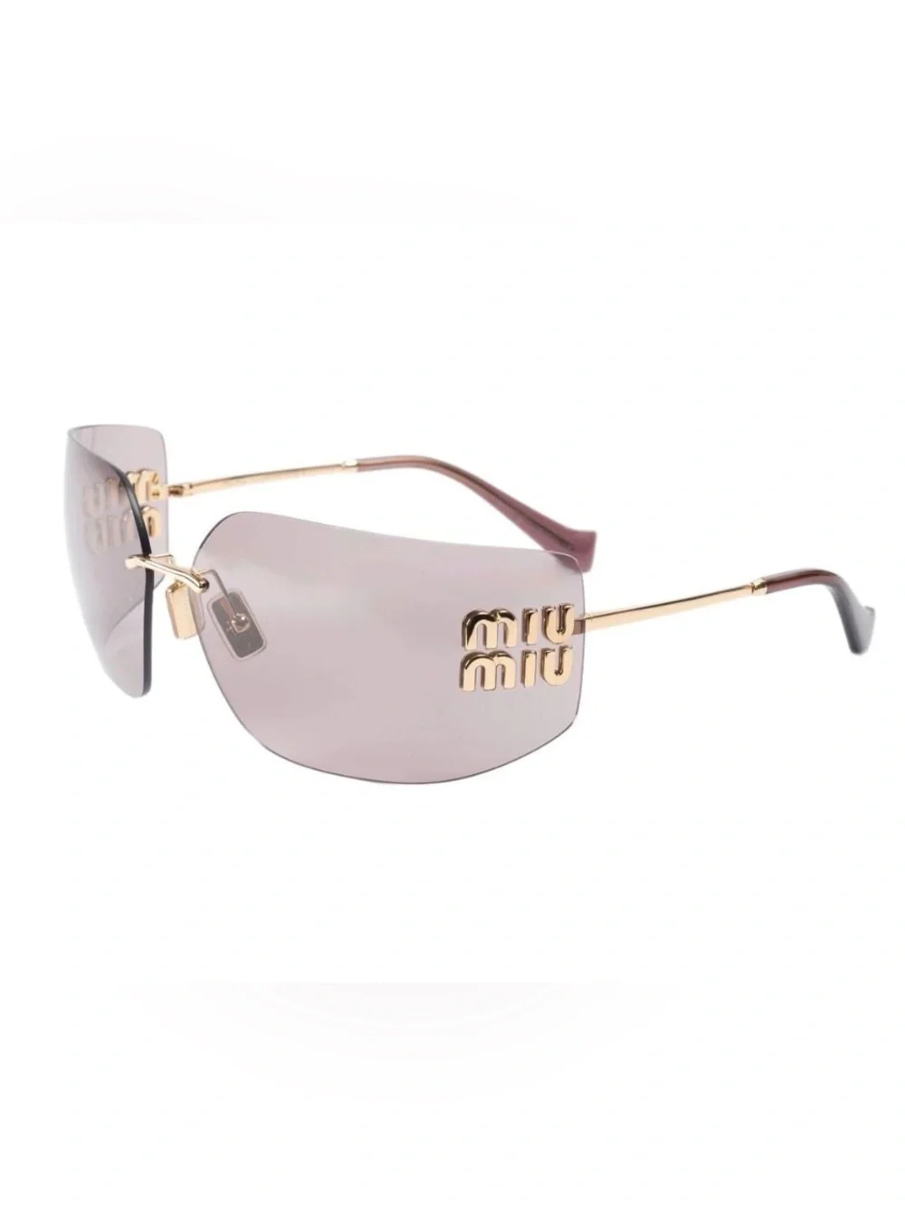 Miu Miu Rimless Shield Sunglasses Miu Miu MU Aube Gold Light Purple Brown